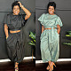 Stylish Solid-Color Two-Piece Set Lace-Up Top & Cuffed Trousers WA-77671