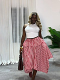 Stylish Plaid Asymmetrical High-Waisted Skirt With Elastic Waistband RS-TW874