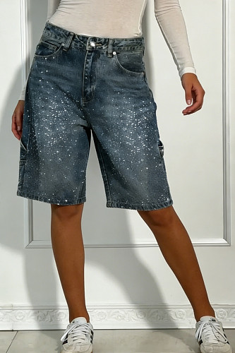 Casual Loose-Fit Rhinestone-Embellished High-Waisted Wide-Leg Jeans RS-2819