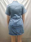 Stylish Single-Breasted Short-Sleeve Denim Dress RS-60411