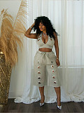 Sexy Eyelet & Metal Buckle Two-Piece Set Vest and Wide-Leg Pants RS-TW876