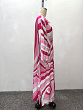 Casual Loose-Fit Printed Color-Block Tie-Up Dress QZ-7246