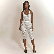 Polka-Dot Print Halter-Neck Tie-Strap Top & Fitted Cropped Pants Two-Piece Set RS-26ST102