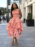 Sexy Halter-Neck Ruched Printed Asymmetrical Dress QZ-9033