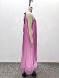 Solid-Color Halter Dress With Asymmetrical Splicing and Fringes QZ-7871