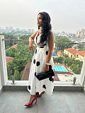 Stylish and Elegant V-Neck Polka-Dot Print High-Waisted Slim-Fit Dress QZ-9023