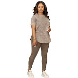 Stylish Casual Printed Short-Sleeve & Long-Pant Two-Piece Set WA-77589