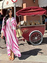 Casual Loose-Fit Printed Color-Block Tie-Up Dress QZ-7246