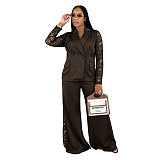 Stylish Solid-Color Suit Two-Piece Set With Lace Paneling NY-3903