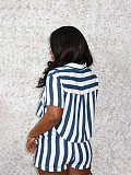 Stylish Vertical-Stripe Print Loose Casual Shirt Two-Piece Set RS-TW877