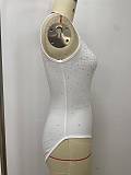White Sexy Square-Neck Sleeveless Slim-Fit Rhinestone-Embellished Bodysuit RS-2801