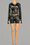Sporty Elastic Zipper Hooded Coat Shorts And Jacket Set Two Pieces XS-K26L2395