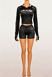 Sporty Elastic Zipper Hooded Coat Shorts And Jacket Set Two Pieces XS-K26L2395