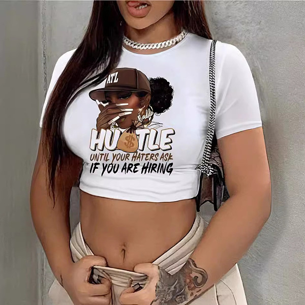 New Arrival Short-Sleeve T-Shirt With Navel Print RS-1295