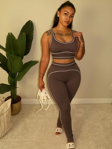 Fashionable Sleeveless Vest High Waist Hip Lifting Belly Controlling Fitness Yoga Wear Set CY-1326