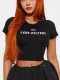 Black Cropped T-Shirt With Letter Print (Midriff-Baring)