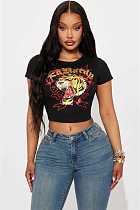 Casual Spicy Motorcycle Print Short-Sleeve Fitted T-Shirt RS-1460