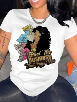 Casual Crew-Neck Short-Sleeve T-Shirt With Letter Print RS-1466