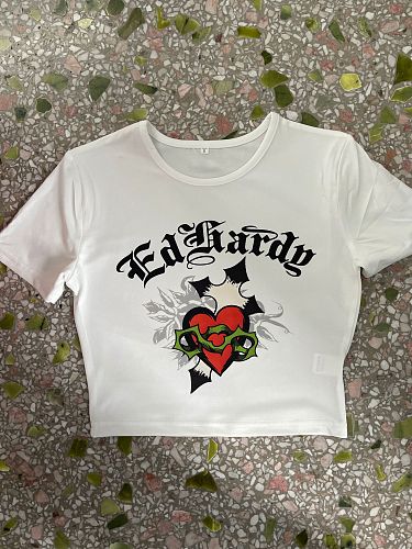 Stylish White Crop Top With Lettering Print and Midriff-baring Design  RS-1450