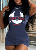 Sexy Printed Short-Sleeve Tight-Fitting Ultra-Short Romper Dress RS-11111