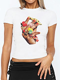 New Arrival Casual Cropped T-Shirt With Lip Print RS-1465