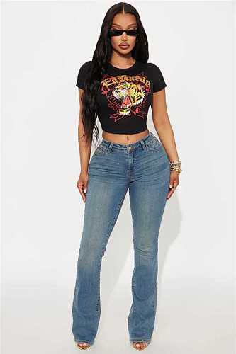 Casual Spicy Motorcycle Print Short-Sleeve Fitted T-Shirt RS-1460