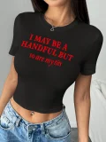 Minimalist Letter-Print Cropped T-Shirt (Belly-Baring) RS-1473