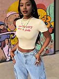 2026 Casual Letter-Print Cropped T-Shirt Top RS-1468