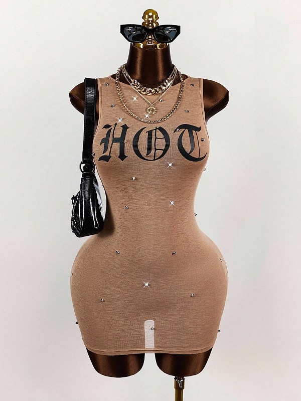 Slim Sexy Elastic Sleeveless See-Through Mini Dress For Women XS-K25L1515