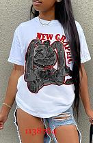 White Casual Loose-Fit Printed Short-Sleeve T-Shirt RS-41005