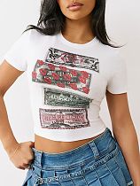 2026 Fashionable & Minimalist Printed Cropped T-Shirt (Belly-Baring) RS-1472