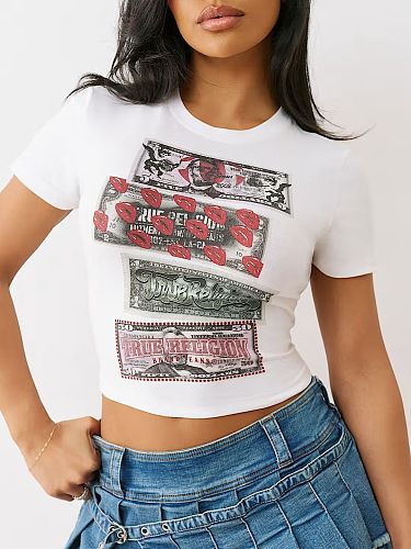 2026 Fashionable & Minimalist Printed Cropped T-Shirt (Belly-Baring) RS-1472