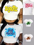 New Cropped T-Shirt With Colorful Letter Print and Midriff-Baring Design RS-1498