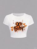 New Cropped T-Shirt With Colorful Letter Print and Midriff-Baring Design RS-1498