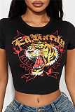 Casual Spicy Motorcycle Print Short-Sleeve Fitted T-Shirt RS-1460