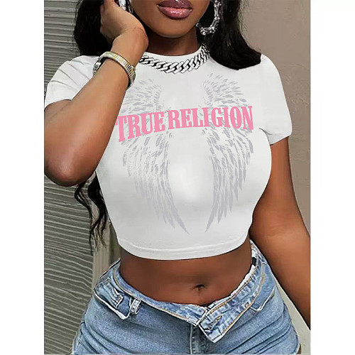 Stylish Cropped T-Shirt With Colorful Letter Print and Midriff-Baring Design RS-1451
