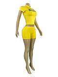 Gym Half-Zip Short Sleeved Top And Tight Shorts Set For Women CH-26018