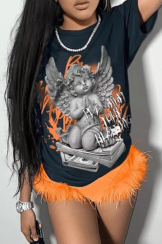 Stylish Summer Round-Neck Printed Short-Sleeve T-Shirt RS-40014