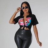 Sexy Printed Lace-Up Short-Sleeve T-Shirt RS-1456
