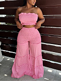 Sexy Strapless Crop Top and Ruffled Wide-Leg Pants Two-Piece Set HANI-311