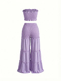 Sexy Strapless Crop Top and Ruffled Wide-Leg Pants Two-Piece Set HANI-311