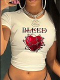 New Arrival Stylish Heart-Print Cropped Short-Sleeve Top RS-4547