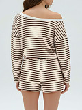 Casual Striped Off-the-Shoulder Top and Shorts Set HANI-SY017