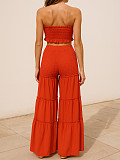 Sexy Strapless Crop Top and Ruffled Wide-Leg Pants Two-Piece Set HANI-311