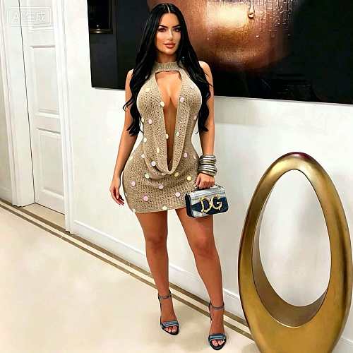Sexy Backless Knit Sequin Beach Dress TR-1367
