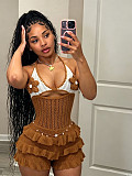 Knitted Halter Open-front Bra Scalloped Shorts Jumpuits CM-60511
