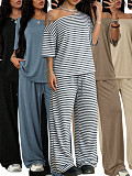 Summer Off Shoulder Mid-sleeved Top Wide Leg Pants Casual Trousers Set HANI-SY027
