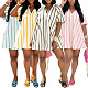 Fashionable V-neck Striped Puff-Sleeve Loose-Fitting Slimming A-Line Shirt Dress HANI-YW014