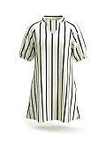 Fashionable V-neck Striped Puff-Sleeve Loose-Fitting Slimming A-Line Shirt Dress HANI-YW014