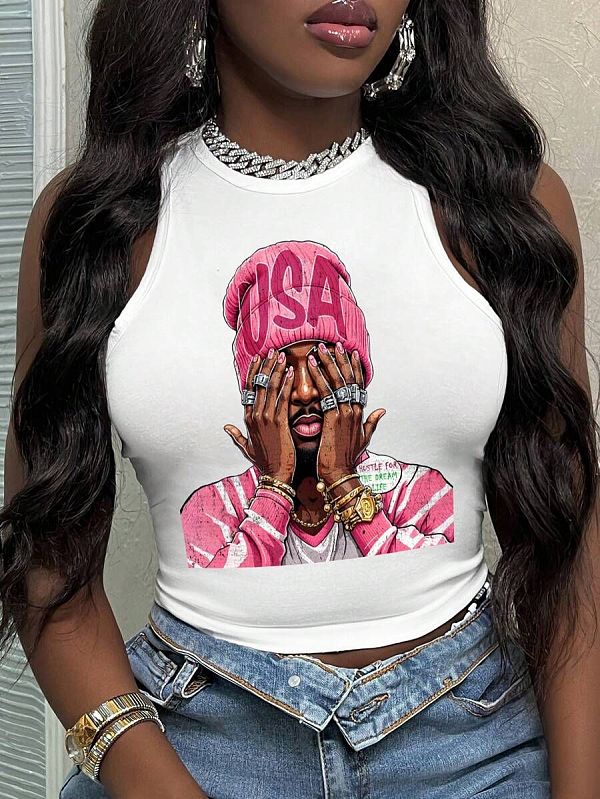 Summer Fashion Sexy Characters-printed Crop Top Vest HMY-2026057